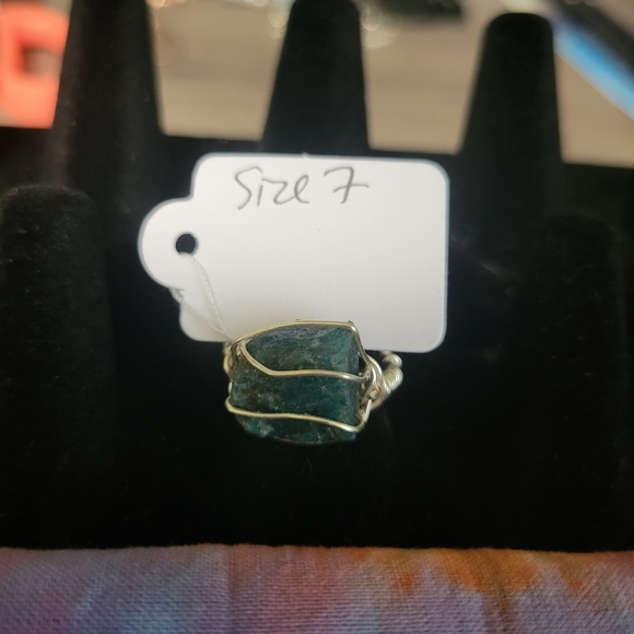 Handmade wire wrapped blue apatite ring size 7 - Picture 2 of 4